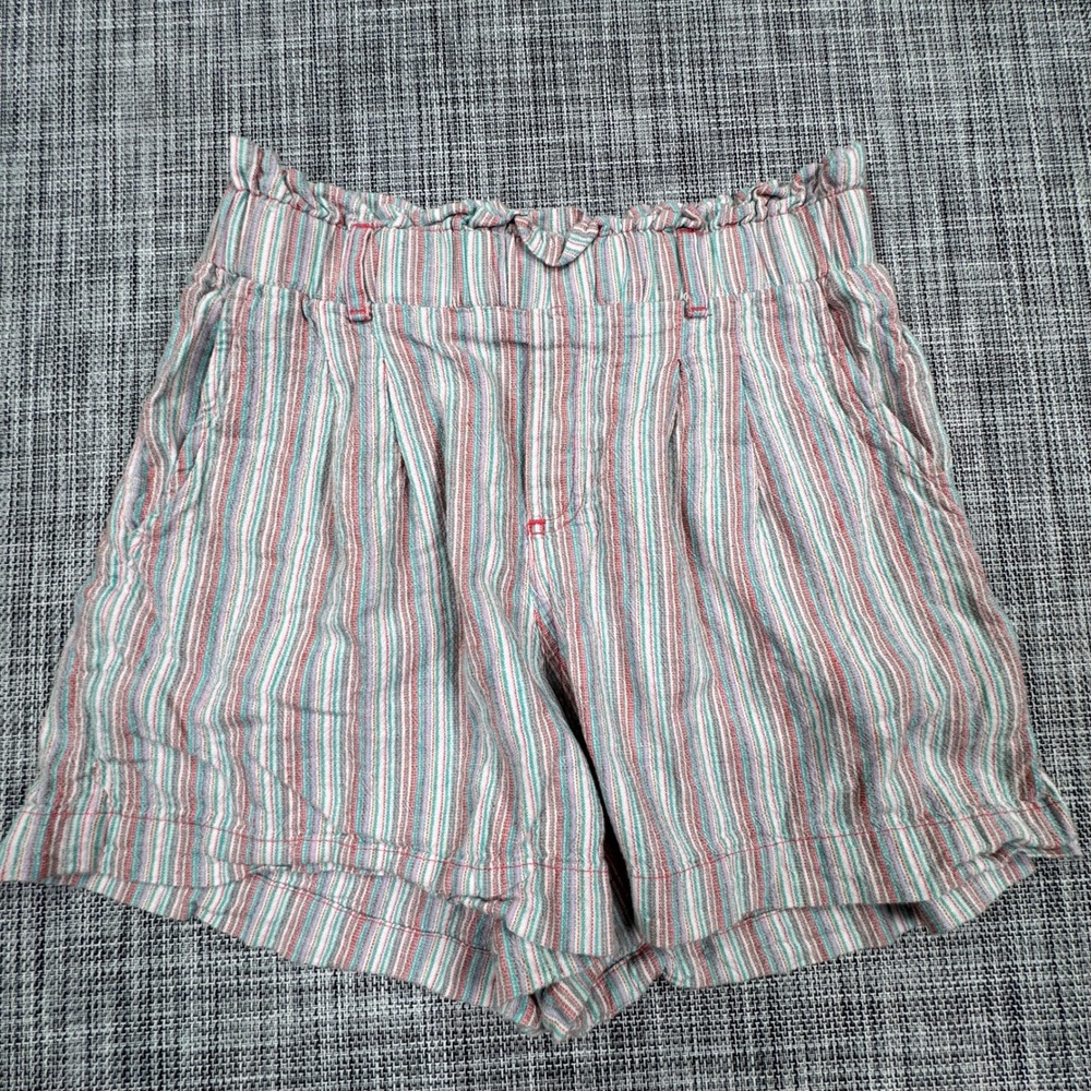 American Eagle Shorts Womens Small Striped Linen Blend High Rise Paperbag Waist